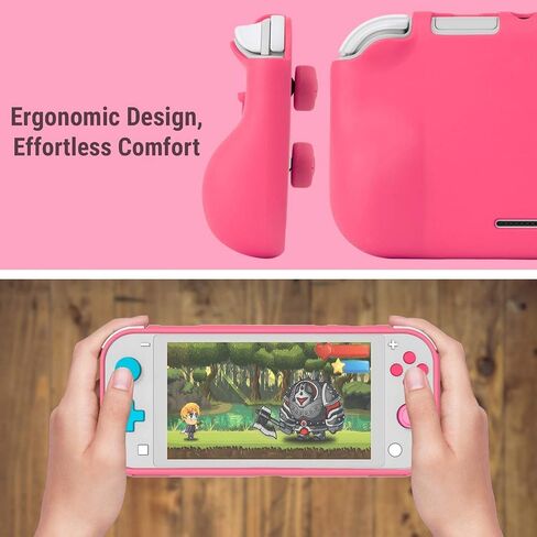 Orzly Grip Case Compatible for use with Nintendo Switch Lite – Case with Comfort Padded Hand Grips, Kickstand, & Pack of Thumb Grips - Pink in Saudi Arabia