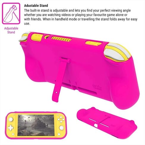 Orzly Grip Case Compatible for use with Nintendo Switch Lite – Case with Comfort Padded Hand Grips, Kickstand, & Pack of Thumb Grips - Pink in Saudi Arabia