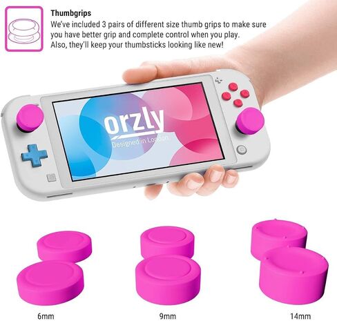 Orzly Grip Case Compatible for use with Nintendo Switch Lite – Case with Comfort Padded Hand Grips, Kickstand, & Pack of Thumb Grips - Pink in Saudi Arabia