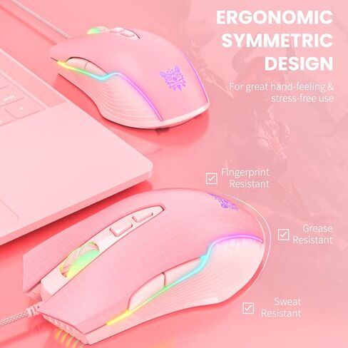 NEWSTYP لطيف RGB 6400 نقطة في البوصة ماوس الألعاب السلكية التنفس LED بصري USB 7 أزرار ألعاب الكمبيوتر الفئران الوردي لأجهزة الكمبيوتر المحمول سطح المكتب (الوردي) in Saudi Arabia