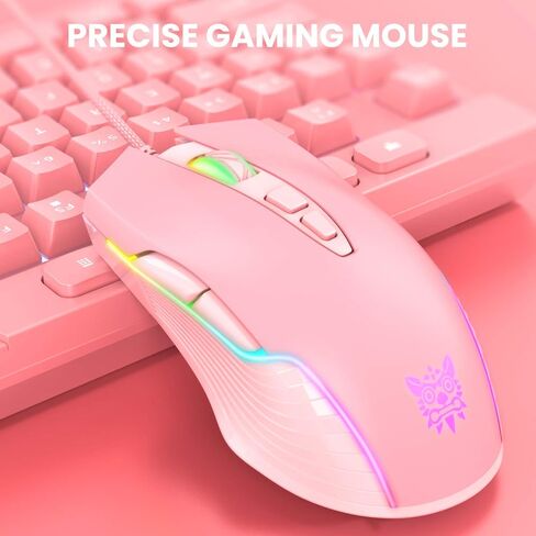 NEWSTYP لطيف RGB 6400 نقطة في البوصة ماوس الألعاب السلكية التنفس LED بصري USB 7 أزرار ألعاب الكمبيوتر الفئران الوردي لأجهزة الكمبيوتر المحمول سطح المكتب (الوردي) in Saudi Arabia