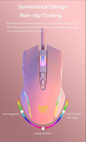NEWSTYP لطيف RGB 6400 نقطة في البوصة ماوس الألعاب السلكية التنفس LED بصري USB 7 أزرار ألعاب الكمبيوتر الفئران الوردي لأجهزة الكمبيوتر المحمول سطح المكتب (الوردي) in Saudi Arabia