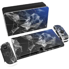 PlayVital Full Set Protective Stickers for Nintendo Switch OLED Model, Customized Vinyl Decal Skins for Switch OLED Console & Joycon & Dock & Grip - 3D Polygon
