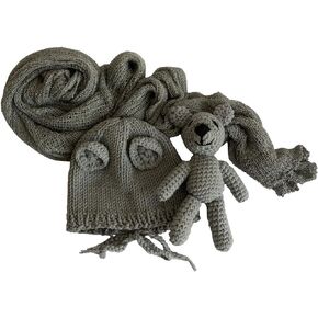 دعائم التصوير الفوتوغرافي للأطفال حديثي الولادة مع لفافة أطفال - لف ممتد طويل مع قبعة كروشيه صغيرة ودبدوب محبوك - مجموعة كاملة من 3 قطع لقماط الرضع للأولاد والبنات in Kuwait