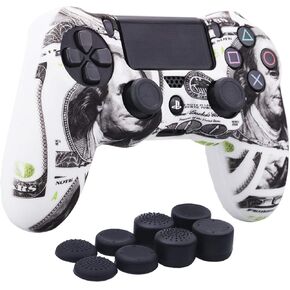 YoRHa Water Transfer Printing Camouflage Silicone Cover Skin Case for Sony PS4/slim/Pro Dualshock 4 Controller x 1(US Dollar) with Pro Thumb Grips x 8