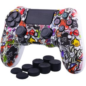 YoRHa حافظة جلدية مموهة بطباعة نقل المياه من السيليكون لجهاز Sony PS4/slim/Pro Dualshock 4 وحدة تحكم × 1 (طلاء متناثر) مع مقابض إبهام × 10 in Kuwait