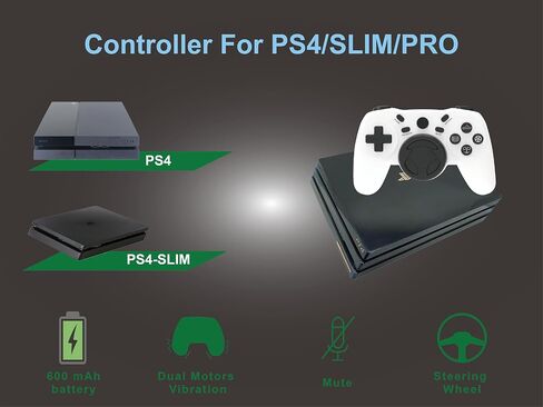 VISIONHMD Wireless Racing Wheel or Steering Wheel for PS4/PS4 SLIM/PS4 Pro,Compatible With Steam Gaming, Android and iOS,MAC,With 2 Remappable Buttons (White) in Saudi Arabia