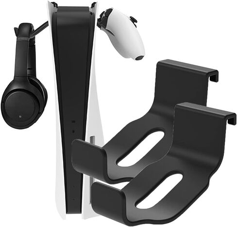 حامل أذرع تحكم لبلاي ستيشن 5، 2 حزمة من حامل سماعة رأس مع حامل ذراع تحكم لجهاز بلاي ستيشن 5 ووحدات التحكم اكس بوكس اكس / S وسماعات الألعاب، بدون مسامير وبدون شريط لاصق - أسود in Kuwait