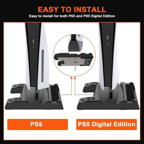 BEJOY Multifunctional Vertical Stand with Dual Cooling Fans for PS5 Console, 3-Level Rotate Fans Speed, Dual Type-C PS5 Charging Station with Gaming Headset Holder, 11 Games Boxes Storage, Black in Saudi Arabia