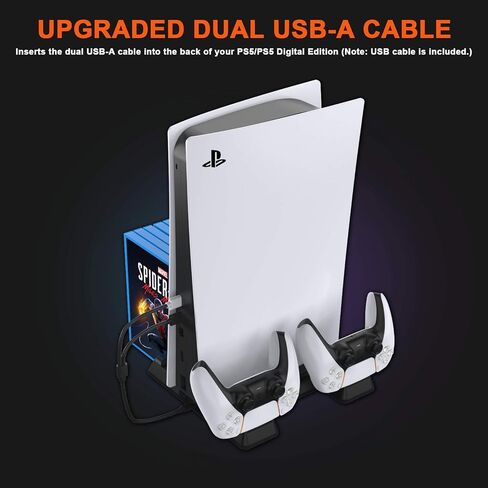BEJOY Multifunctional Vertical Stand with Dual Cooling Fans for PS5 Console, 3-Level Rotate Fans Speed, Dual Type-C PS5 Charging Station with Gaming Headset Holder, 11 Games Boxes Storage, Black in Saudi Arabia