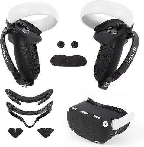 for Meta/Oculus Quest 2 Accessories,VR Controller Gips Cover,VR Shell Cover,VR Facial Vent Soft Interface Bracket Accessory 5-in-1 Set(Black) in Kuwait