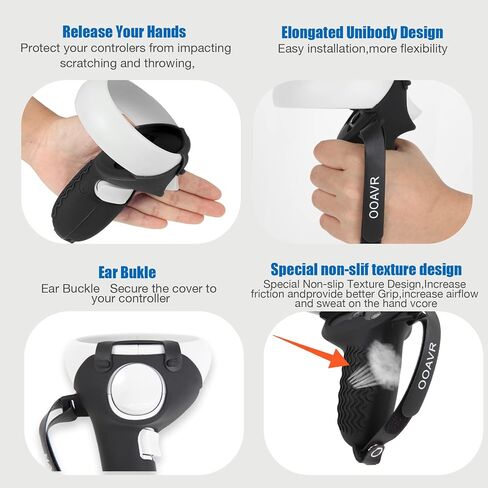 for Meta/Oculus Quest 2 Accessories,VR Controller Gips Cover,VR Shell Cover,VR Facial Vent Soft Interface Bracket Accessory 5-in-1 Set(Black) in Kuwait