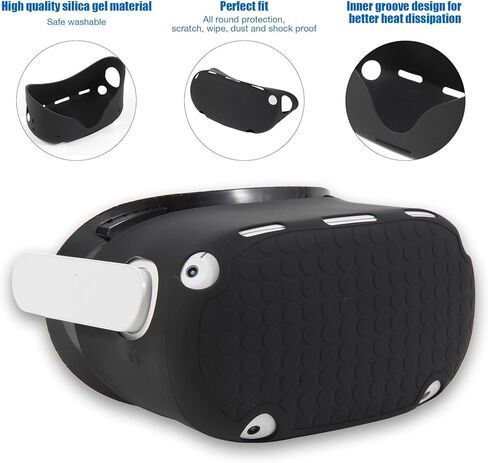 for Meta/Oculus Quest 2 Accessories,VR Controller Gips Cover,VR Shell Cover,VR Facial Vent Soft Interface Bracket Accessory 5-in-1 Set(Black) in Kuwait