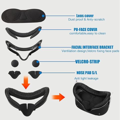 for Meta/Oculus Quest 2 Accessories,VR Controller Gips Cover,VR Shell Cover,VR Facial Vent Soft Interface Bracket Accessory 5-in-1 Set(Black) in Kuwait
