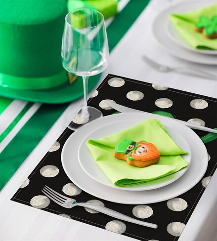 St. Patrick's Day Shamrock Placemats Set of 4,12x18 Inch Lucky Clover with White Dots Heat-Resistant Place Mats,Green Irish Table Decors for Seasonal Farmhouse Kitchen Dining Holiday Party in Saudi Arabia