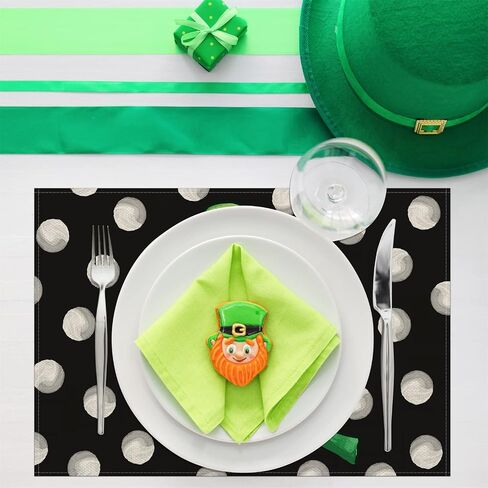 St. Patrick's Day Shamrock Placemats Set of 4,12x18 Inch Lucky Clover with White Dots Heat-Resistant Place Mats,Green Irish Table Decors for Seasonal Farmhouse Kitchen Dining Holiday Party in Saudi Arabia