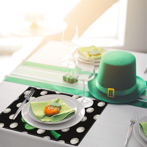 St. Patrick's Day Shamrock Placemats Set of 4,12x18 Inch Lucky Clover with White Dots Heat-Resistant Place Mats,Green Irish Table Decors for Seasonal Farmhouse Kitchen Dining Holiday Party in Saudi Arabia
