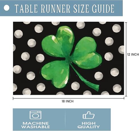 St. Patrick's Day Shamrock Placemats Set of 4,12x18 Inch Lucky Clover with White Dots Heat-Resistant Place Mats,Green Irish Table Decors for Seasonal Farmhouse Kitchen Dining Holiday Party in Saudi Arabia