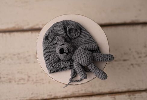 دعائم التصوير الفوتوغرافي للأطفال حديثي الولادة مع لفافة أطفال - لف ممتد طويل مع قبعة كروشيه صغيرة ودبدوب محبوك - مجموعة كاملة من 3 قطع لقماط الرضع للأولاد والبنات in Kuwait