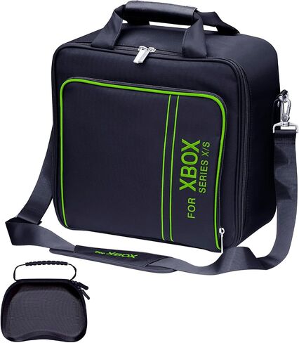 حقيبة حمل oamarando لأجهزة XBOX، متوافقة مع XBOX SERIES X/S، حقيبة تخزين للسفر لأجهزة تحكم XBOX وملحقاتها، مع صندوق حماية لوحدة التحكم (أسود وأخضر) in Kuwait