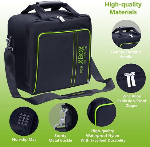 حقيبة حمل oamarando لأجهزة XBOX، متوافقة مع XBOX SERIES X/S، حقيبة تخزين للسفر لأجهزة تحكم XBOX وملحقاتها، مع صندوق حماية لوحدة التحكم (أسود وأخضر) in Kuwait