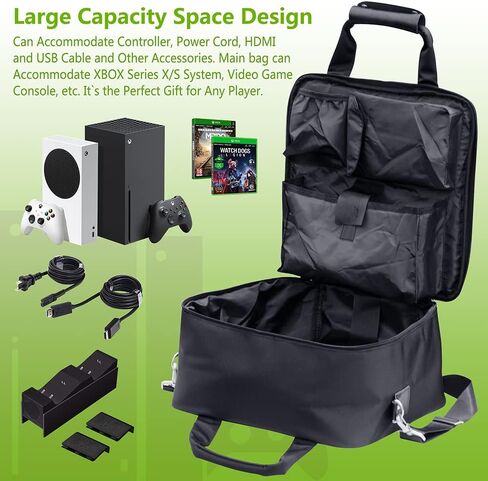 حقيبة حمل oamarando لأجهزة XBOX، متوافقة مع XBOX SERIES X/S، حقيبة تخزين للسفر لأجهزة تحكم XBOX وملحقاتها، مع صندوق حماية لوحدة التحكم (أسود وأخضر) in Kuwait