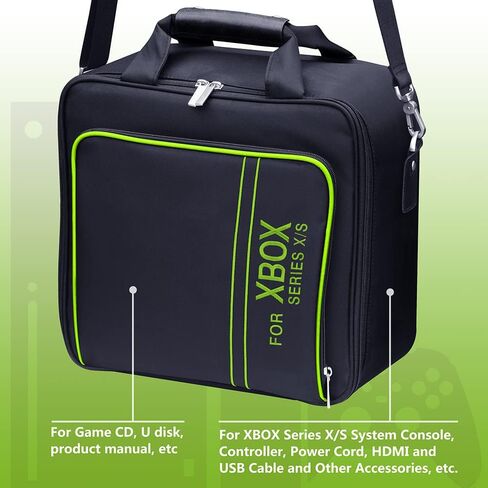 حقيبة حمل oamarando لأجهزة XBOX، متوافقة مع XBOX SERIES X/S، حقيبة تخزين للسفر لأجهزة تحكم XBOX وملحقاتها، مع صندوق حماية لوحدة التحكم (أسود وأخضر) in Kuwait