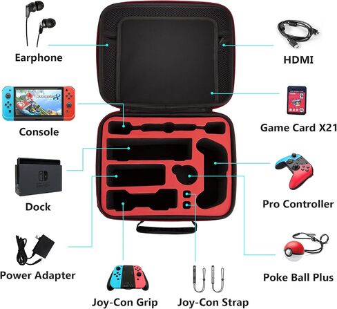 LP Carrying Case Compatible with Nintendo Switch, OLED and Switch Lite, Portable Travel All Protective Hard Messenger Black Bag Soft Lining 18 Games for Switch Console Pro Controller & Accessories in Saudi Arabia
