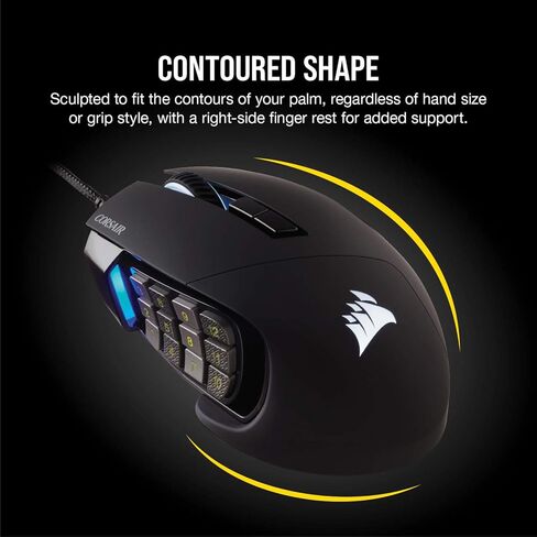 كورسير، Scimitar RGB Elite، ماوس ألعاب MOBA/MMO، أسود، إضاءة خلفية RGB LED، 18000 نقطة لكل بوصة، بصري (متجدد) in Kuwait