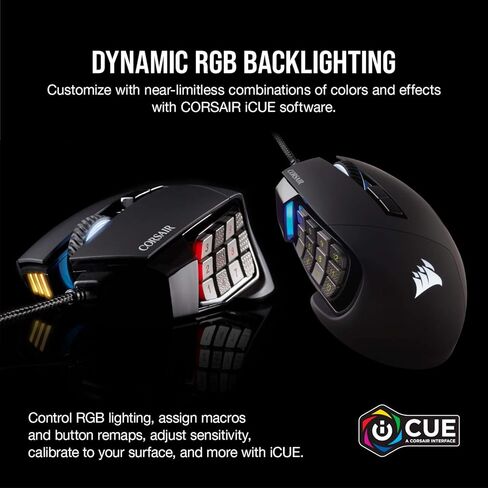 كورسير، Scimitar RGB Elite، ماوس ألعاب MOBA/MMO، أسود، إضاءة خلفية RGB LED، 18000 نقطة لكل بوصة، بصري (متجدد) in Kuwait
