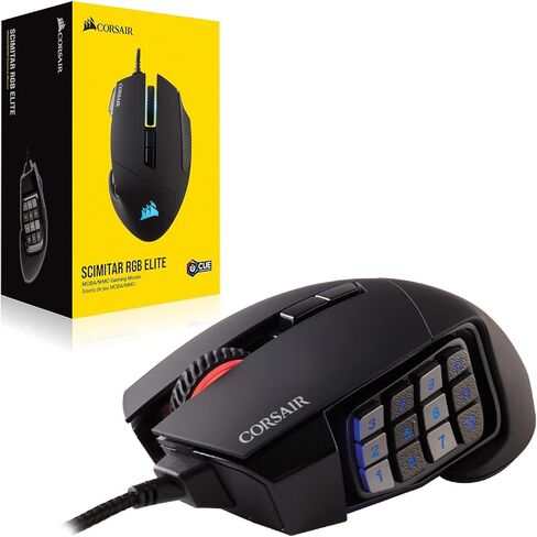 كورسير، Scimitar RGB Elite، ماوس ألعاب MOBA/MMO، أسود، إضاءة خلفية RGB LED، 18000 نقطة لكل بوصة، بصري (متجدد) in Kuwait