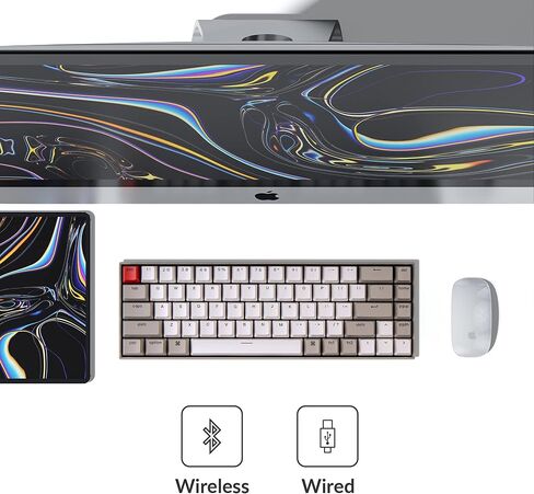 Keychron K6 Hot Swappable Wireless Bluetooth 5.1/Wired Mechanical Gaming Keyboard, 65% Compact 68-Key RGB LED Backlight/Gateron Brown Switch/Rechargeable Battery for Mac Windows in Kuwait