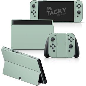 تصميم Tacky Design الكلاسيكي ذو اللون الصلب المتوافق مع غلاف Nintendo Switch OLED - مجموعة ملصقات OLED من الفينيل 3M Nintendo Switch - غلاف Switch OLED لوحدة التحكم، قفص الاتهام، Joy Con - ملصق ملتف بالكامل (أخضر داكن) in Kuwait