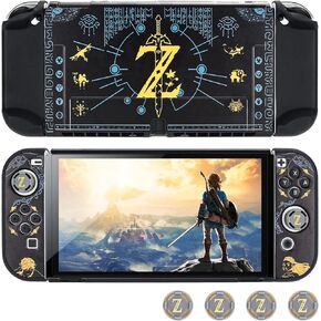 DLseego Switch OLED Protective Case Dockable Hard Shell Black Shockproof Cover Joy Con Skin with 4PCS Thumb Grips Caps Design for Switch OLED New Model