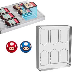 X-Richmen Game Card Case for Nintendo Switch Transparent Acrylic Game Storage Box Protective Shockproof Display Cabinet with 6 Slots Game Storage Box, Gift Mario Mushroom Red and Blue Thumb Grip 2PCS in Saudi Arabia