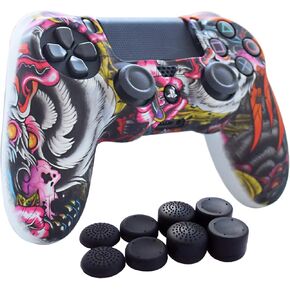 قبضة وحدة التحكم PS4، حافظة غطاء وحدة التحكم من جل السيليكون Hikfly Skin متوافقة مع وحدة التحكم PS4/PS4 Slim/PS4 Pro (غطاء وحدة تحكم 1x مع 8 × FPS Pro أغطية قبضة الإبهام) (مخلب رمادي) in Kuwait