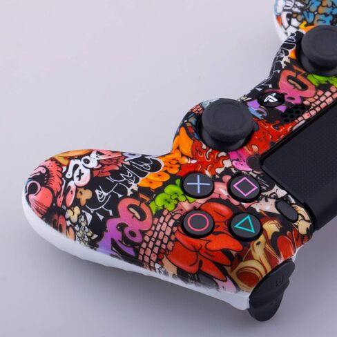 9CDeer، قطعة واحدة من غطاء حماية بطباعة السيليكون + 6 مقابض إبهام ومقابس مقاومة للغبار لجهاز تحكم PS4/Slim/Pro باللون الرمادي المموه in Kuwait