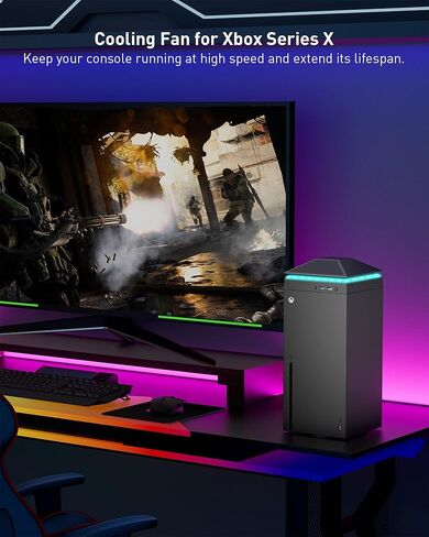 ار تي تي سي ار تي تي مروحة تبريد لجهاز Xbox Series X مع مصابيح LED ملونة قابلة للتعديل بـ7 الوان و3 مستويات سرعة قابلة للتعديل ومنفذي USB ونظام تبريد عالي الاداء in Kuwait