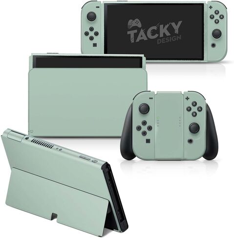 تصميم Tacky Design الكلاسيكي ذو اللون الصلب المتوافق مع غلاف Nintendo Switch OLED - مجموعة ملصقات OLED من الفينيل 3M Nintendo Switch - غلاف Switch OLED لوحدة التحكم، قفص الاتهام، Joy Con - ملصق ملتف بالكامل (أخضر داكن) in Kuwait