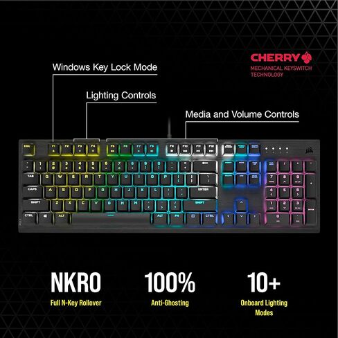 لوحة مفاتيح الألعاب الميكانيكية Corsair K60 RGB Pro - مفاتيح مفاتيح ميكانيكية CHERRY - إطار من الألومنيوم المتين - إضاءة خلفية RGB قابلة للتخصيص لكل مفتاح (متجددة) in Saudi Arabia