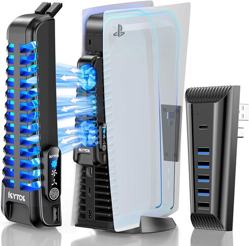 Upgraded PS5 Cooling Fan with USB HUB Bundle Kit, Quieter External PS5 Fan with 3 Different Fan speeds, PS5 USB HUB for PS5 Accessories with Charger & Data Transmission, PS5 Fan for PS5 Disc & Digital in Kuwait