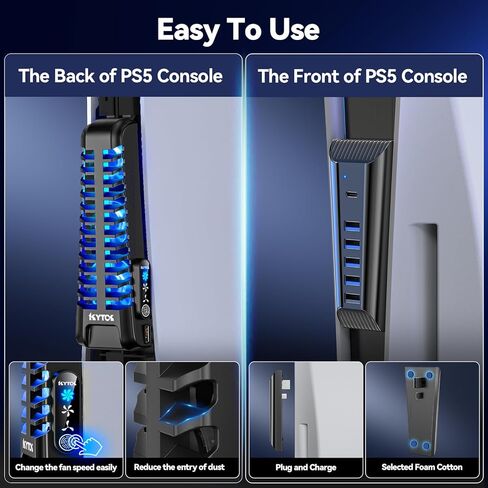 Upgraded PS5 Cooling Fan with USB HUB Bundle Kit, Quieter External PS5 Fan with 3 Different Fan speeds, PS5 USB HUB for PS5 Accessories with Charger & Data Transmission, PS5 Fan for PS5 Disc & Digital in Kuwait