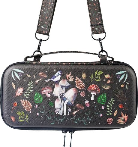 Ocanblu- Magic Mushrooms Switch Carrying Case Compatible with Nintendo Switch/Switch OLED/Switch Lite, with a adjustable shoulder strap-Protective Hard Shell Travel Carrying Case - Switch Carrying Case (Black) in Saudi Arabia