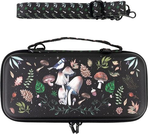 Ocanblu- Magic Mushrooms Switch Carrying Case Compatible with Nintendo Switch/Switch OLED/Switch Lite, with a adjustable shoulder strap-Protective Hard Shell Travel Carrying Case - Switch Carrying Case (Black) in Saudi Arabia