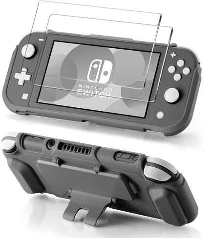 Protective Case Bundle for Nintendo Switch Lite, Tempered Glass Screen Protector, 4 Game Card Slots, Kick-Stand, Ergonomics Hand Grip, Shockproof, Anti-Scratch, Slim for Nintendo Switch Lite Case Gray in Saudi Arabia