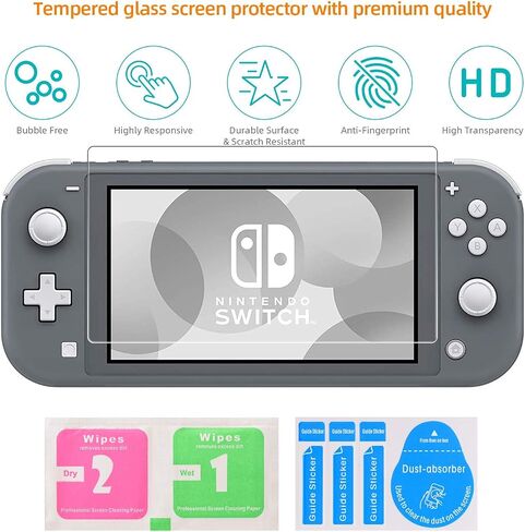 Protective Case Bundle for Nintendo Switch Lite, Tempered Glass Screen Protector, 4 Game Card Slots, Kick-Stand, Ergonomics Hand Grip, Shockproof, Anti-Scratch, Slim for Nintendo Switch Lite Case Gray in Saudi Arabia