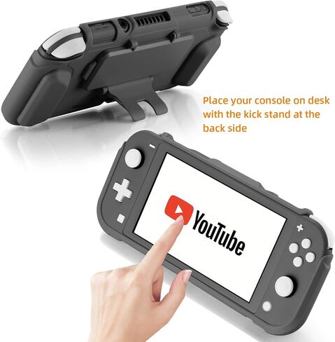 Protective Case Bundle for Nintendo Switch Lite, Tempered Glass Screen Protector, 4 Game Card Slots, Kick-Stand, Ergonomics Hand Grip, Shockproof, Anti-Scratch, Slim for Nintendo Switch Lite Case Gray in Saudi Arabia