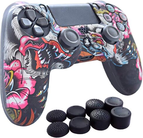قبضة وحدة التحكم PS4، حافظة غطاء وحدة التحكم من جل السيليكون Hikfly Skin متوافقة مع وحدة التحكم PS4/PS4 Slim/PS4 Pro (غطاء وحدة تحكم 1x مع 8 × FPS Pro أغطية قبضة الإبهام) (مخلب رمادي) in Kuwait