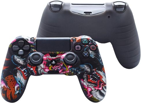 قبضة وحدة التحكم PS4، حافظة غطاء وحدة التحكم من جل السيليكون Hikfly Skin متوافقة مع وحدة التحكم PS4/PS4 Slim/PS4 Pro (غطاء وحدة تحكم 1x مع 8 × FPS Pro أغطية قبضة الإبهام) (مخلب رمادي) in Kuwait