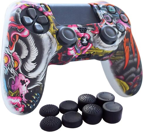 قبضة وحدة التحكم PS4، حافظة غطاء وحدة التحكم من جل السيليكون Hikfly Skin متوافقة مع وحدة التحكم PS4/PS4 Slim/PS4 Pro (غطاء وحدة تحكم 1x مع 8 × FPS Pro أغطية قبضة الإبهام) (مخلب رمادي) in Kuwait